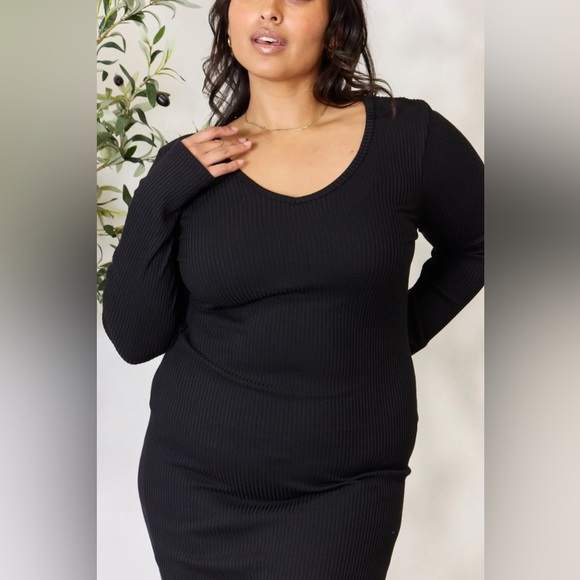 NEW**-Culture Code Full Size Ribbed Long Sleeve Midi Slit Dress OFFERS WELCOME - Picture 5 of 12
